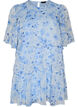 Kort kjole i chiffonlook med blomsterprint og volanger, Bl&aring;, Packshot image number 0