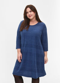 Kjole med 3/4-lange ermer og stripemønster, Estate Blue Melange, Model