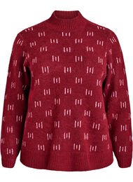 Mønstret strikket topp med høy hals, Cabernet Mel. Comb