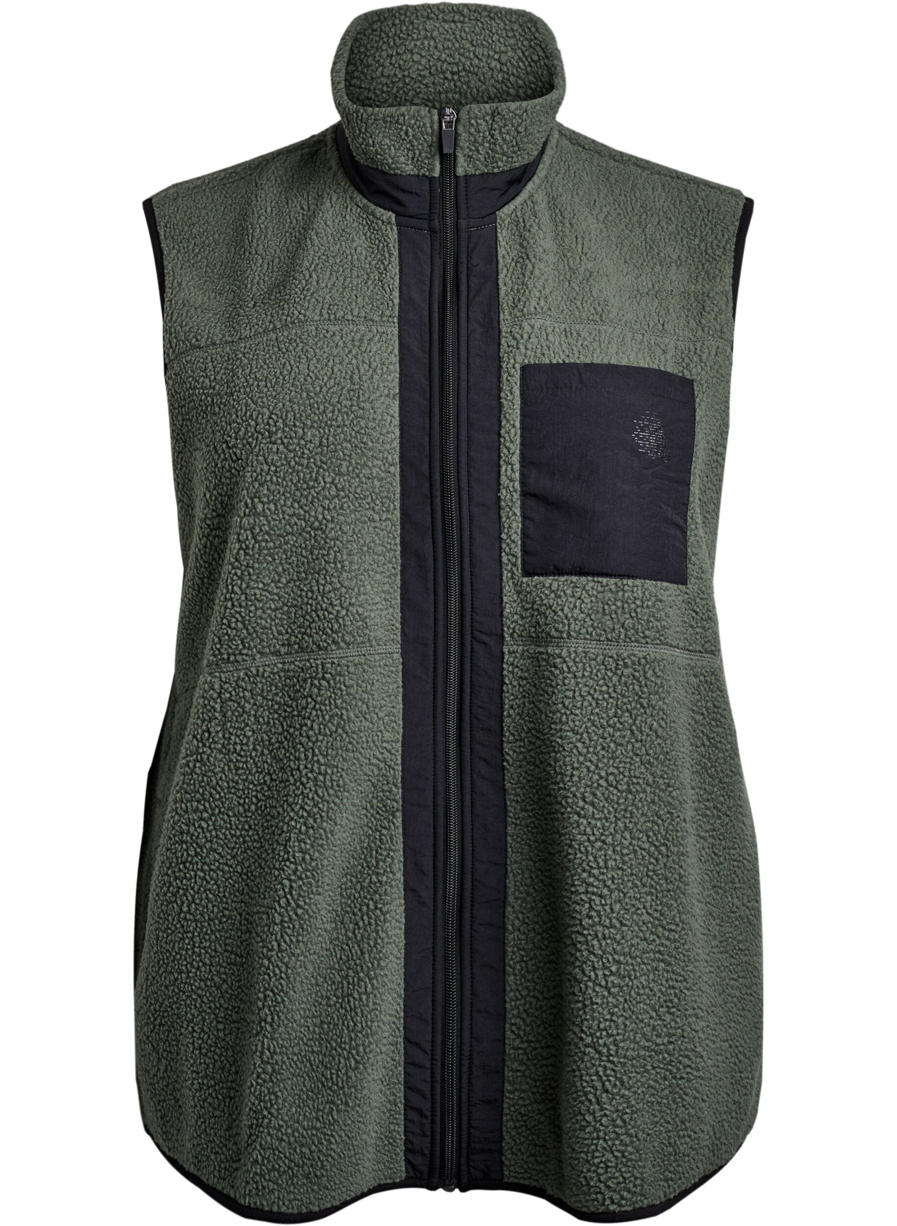 Zizzi Sporty teddyvest med lommer, Thyme, Packshot image number 0