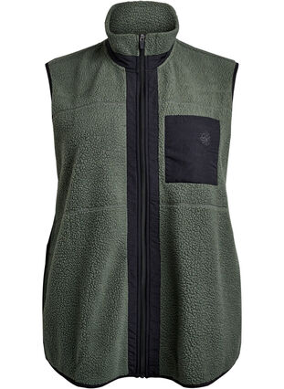 Zizzi Sporty teddyvest med lommer, Thyme, Packshot image number 0