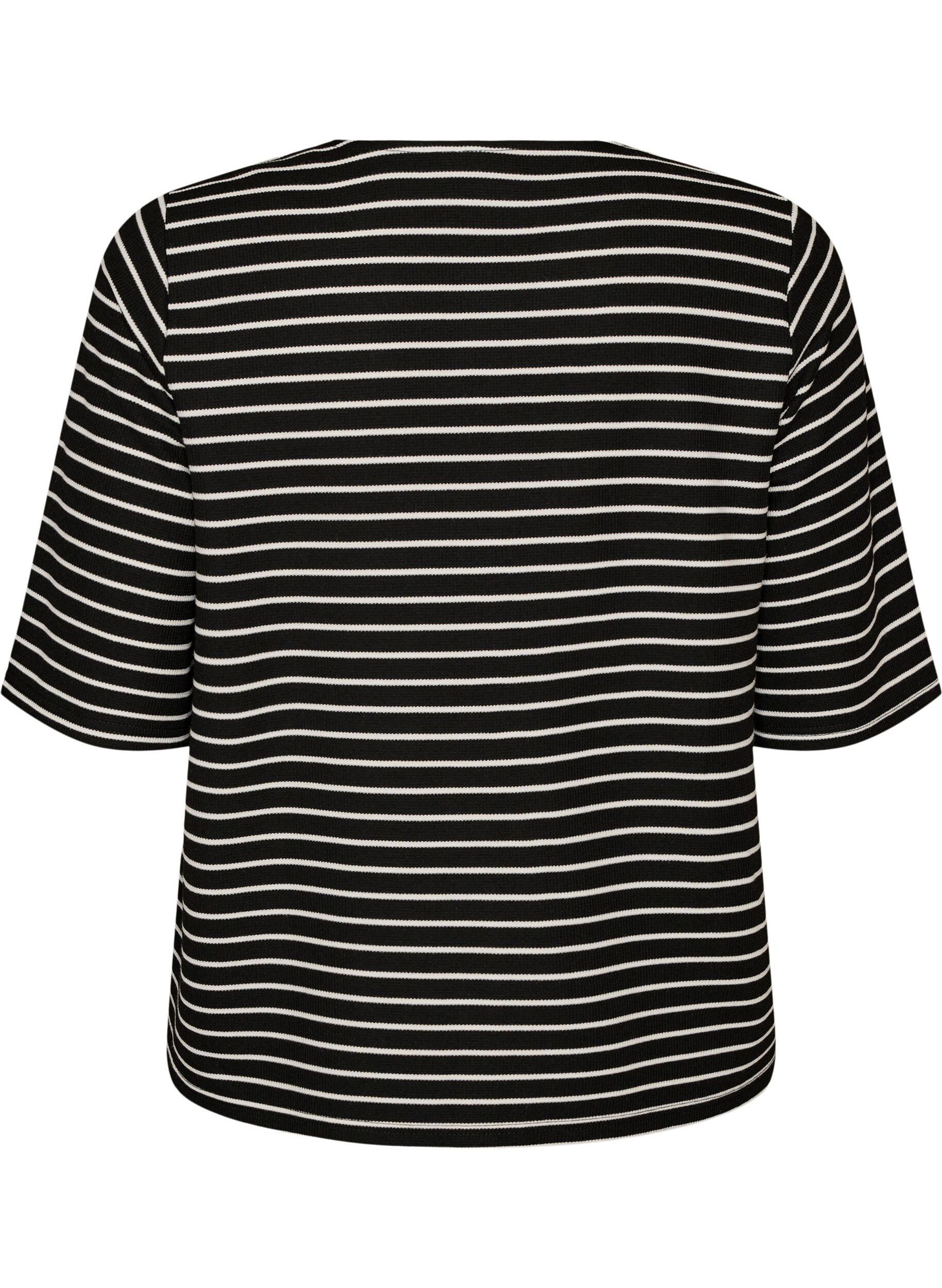 ZizziBluse med ribbet tekstur og knappelukking, Svart, Packshot image number 1