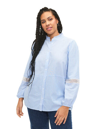 Skjortebluse med volang krage og heklet bånd, Marina W. Stripe, Model image number 0