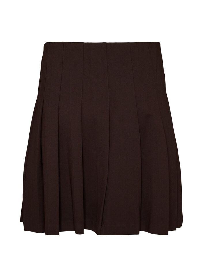 Kort plissert skj&oslash;rt med elastisk midje, Brun, Packshot image number 1