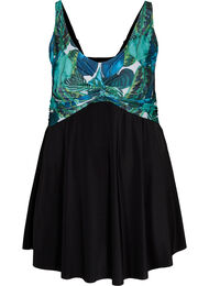Badedrakt med løst skjørt, Black Blue Leaf