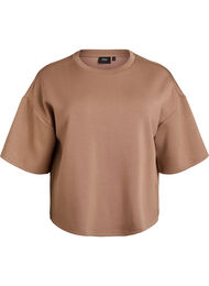 Kort loose fit t-skjorte i modalblanding, Brun