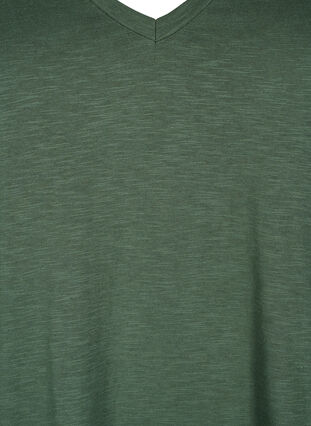 Kortermet basic T-skjorte med V-hals, Thyme, Packshot image number 2