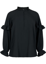 Bluse med volanger og knapper, Black