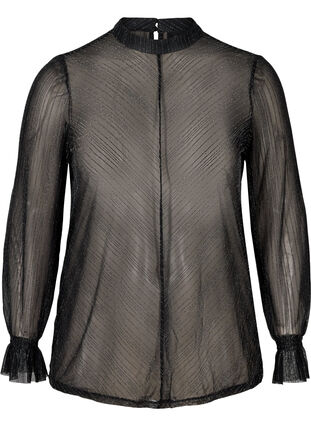 Lett transparent bluse med lurex, Black w. Silver, Packshot image number 0