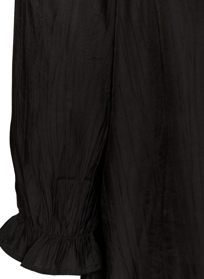 Viskosebluse med firkantet hals og 3/4-ermer, Svart, Packshot image number 3