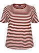 T-shirt med striper og ribbestrikket struktur, R&oslash;d, Packshot image number 0