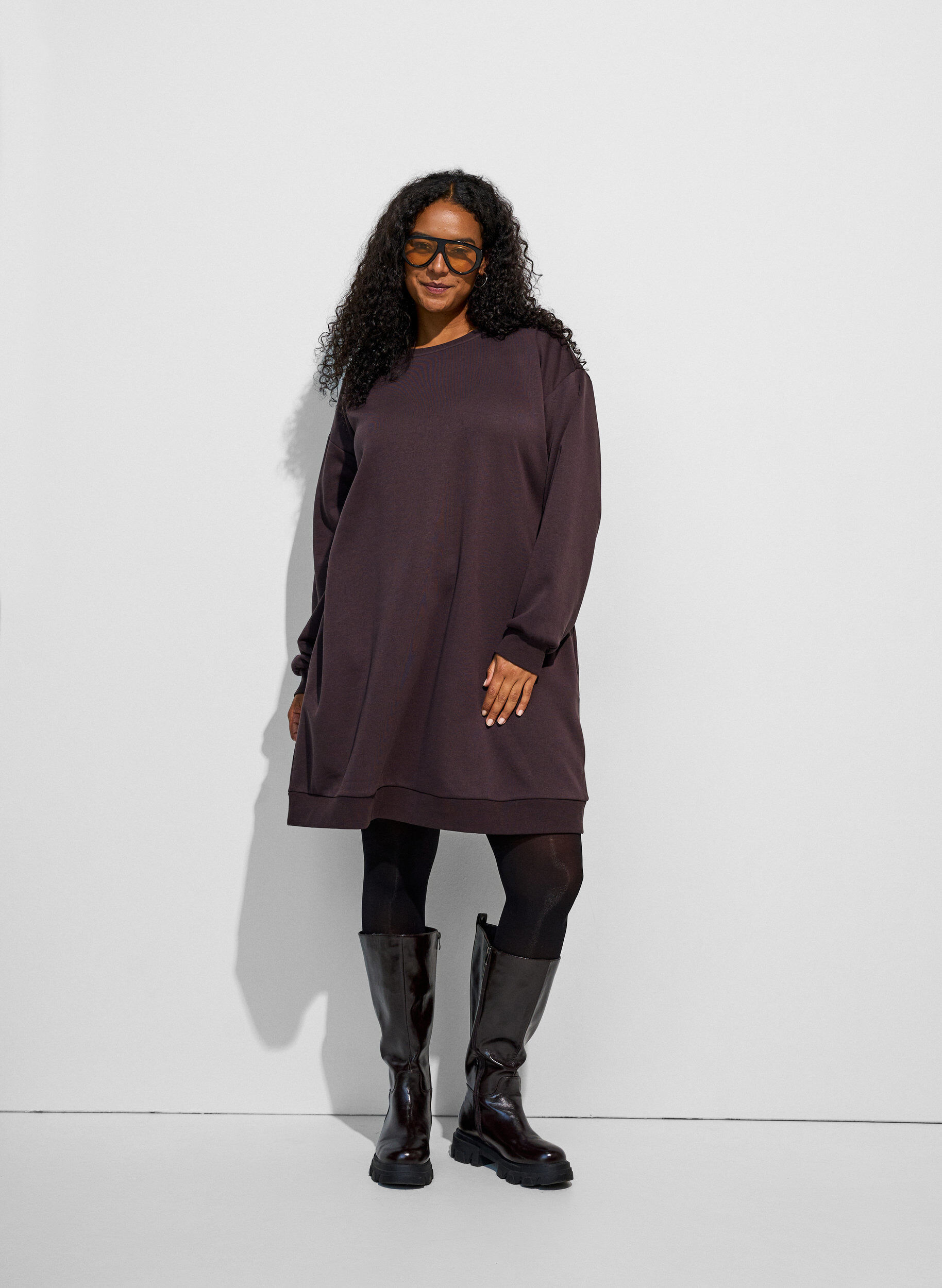 ZizziLoose fit genserkjole med lommer, Brun, Model image number 3