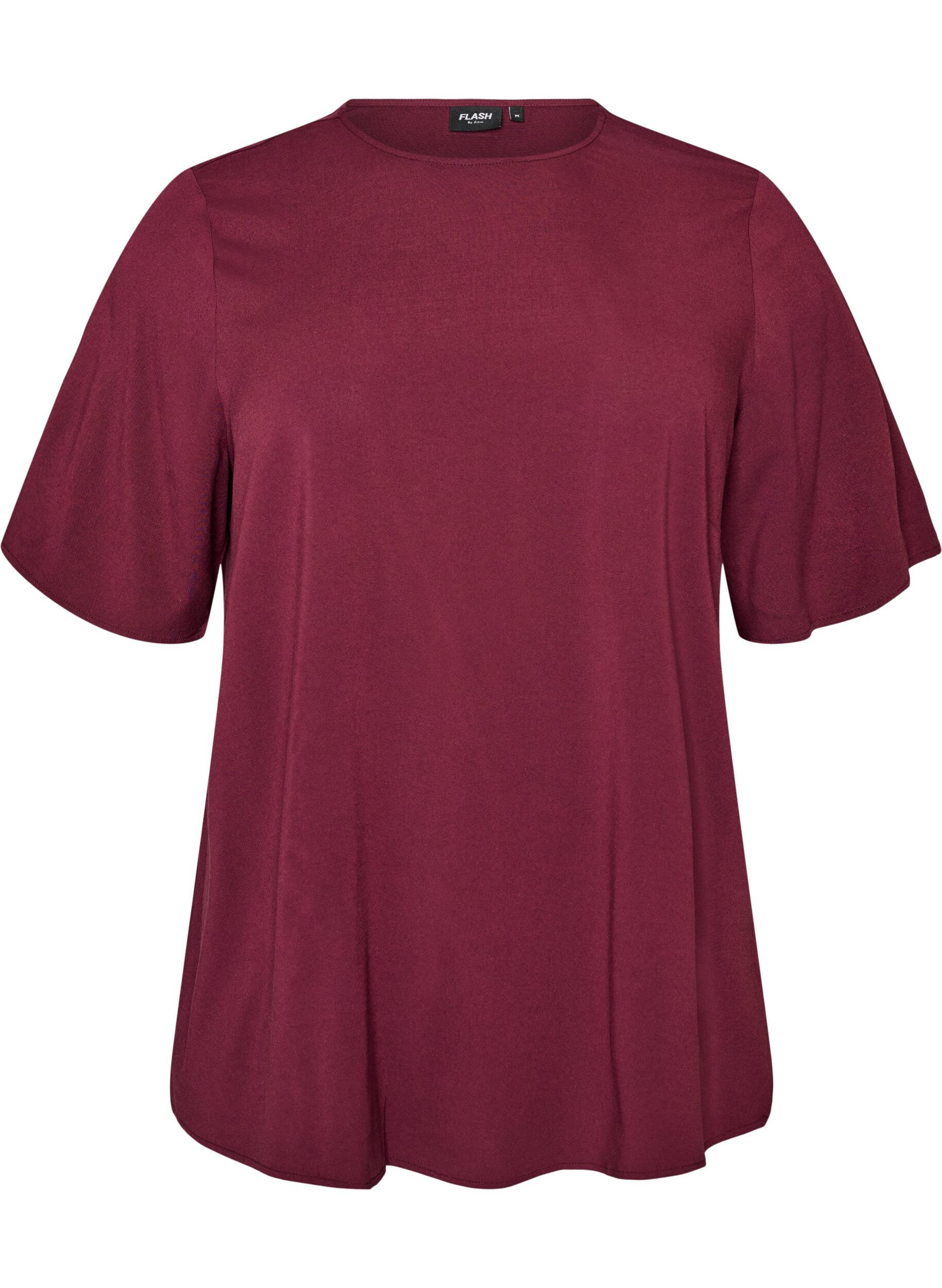 FLASH - Vevet bluse med korte ermer og rund hals