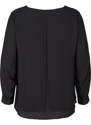 Langermet bluse med v-hals, Black, Packshot image number 1