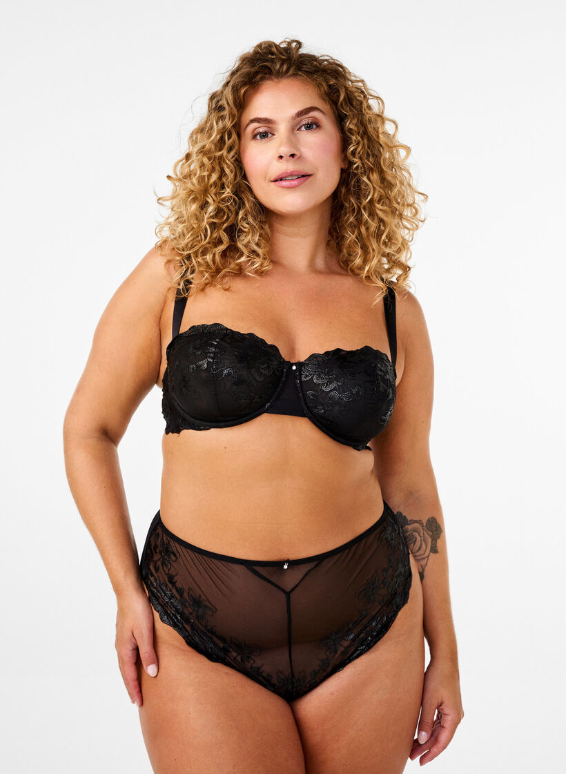 Mesh Brazilian-truser med broderi, Black, Model