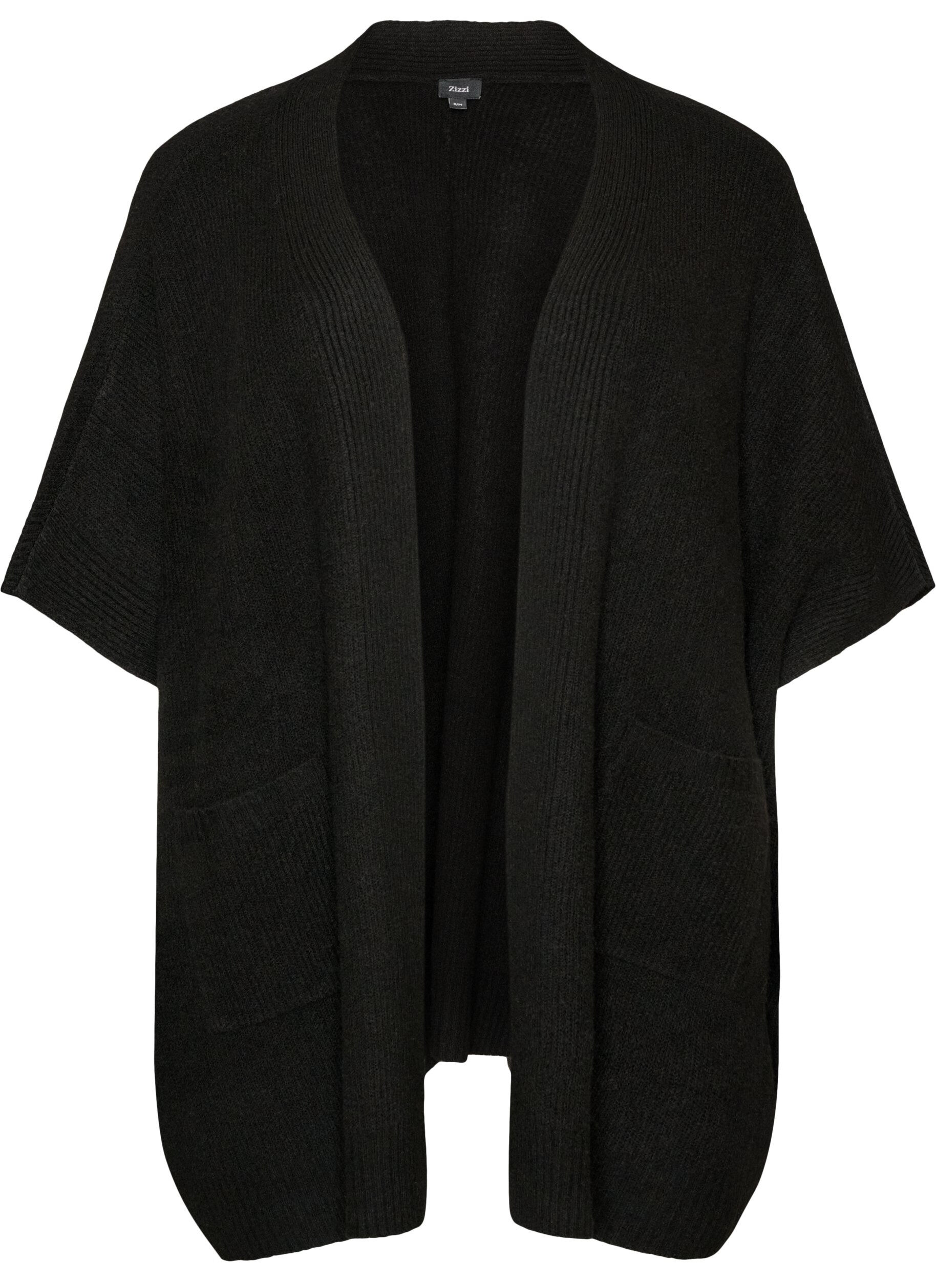 Cardigan med &aring;pen front og vide ermer