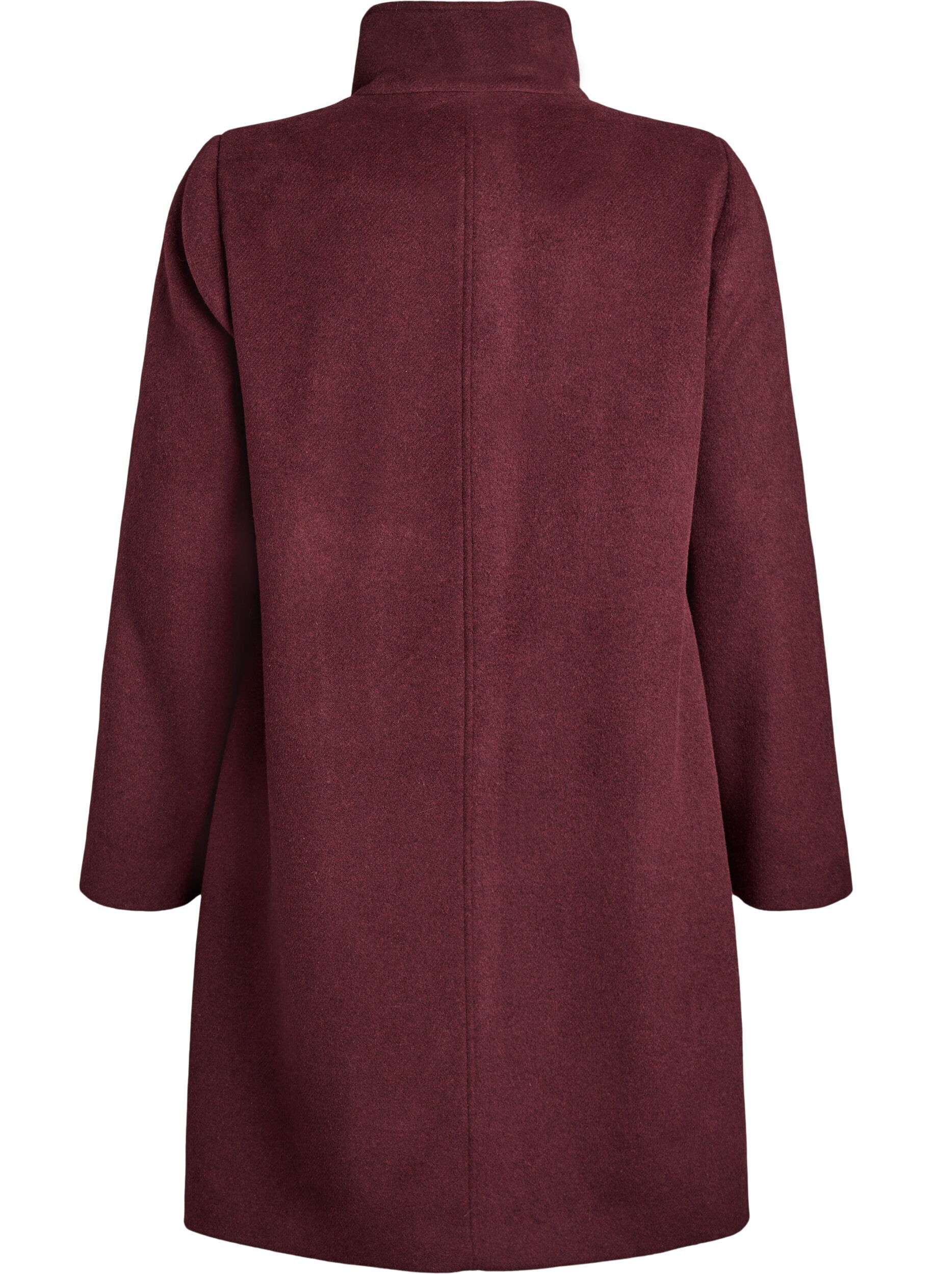 Zizzi K&aring;pe med ull og st&aring;krage, R&oslash;d, Packshot image number 1