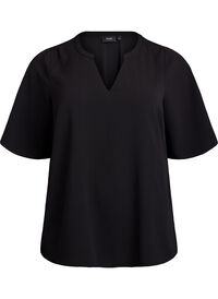 Kortermet bluse med V-hals, Svart Kortermet bluse med V-hals