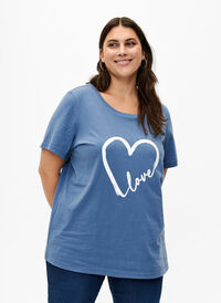 T-skjorte i bomull med rund hals og trykk, Moonlight W.Heart L., Model
