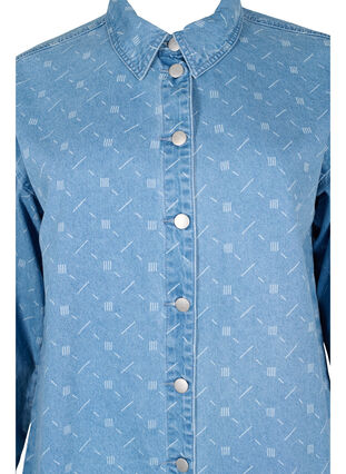 Denim skjorte med mønster, Light blue denim, Packshot image number 2