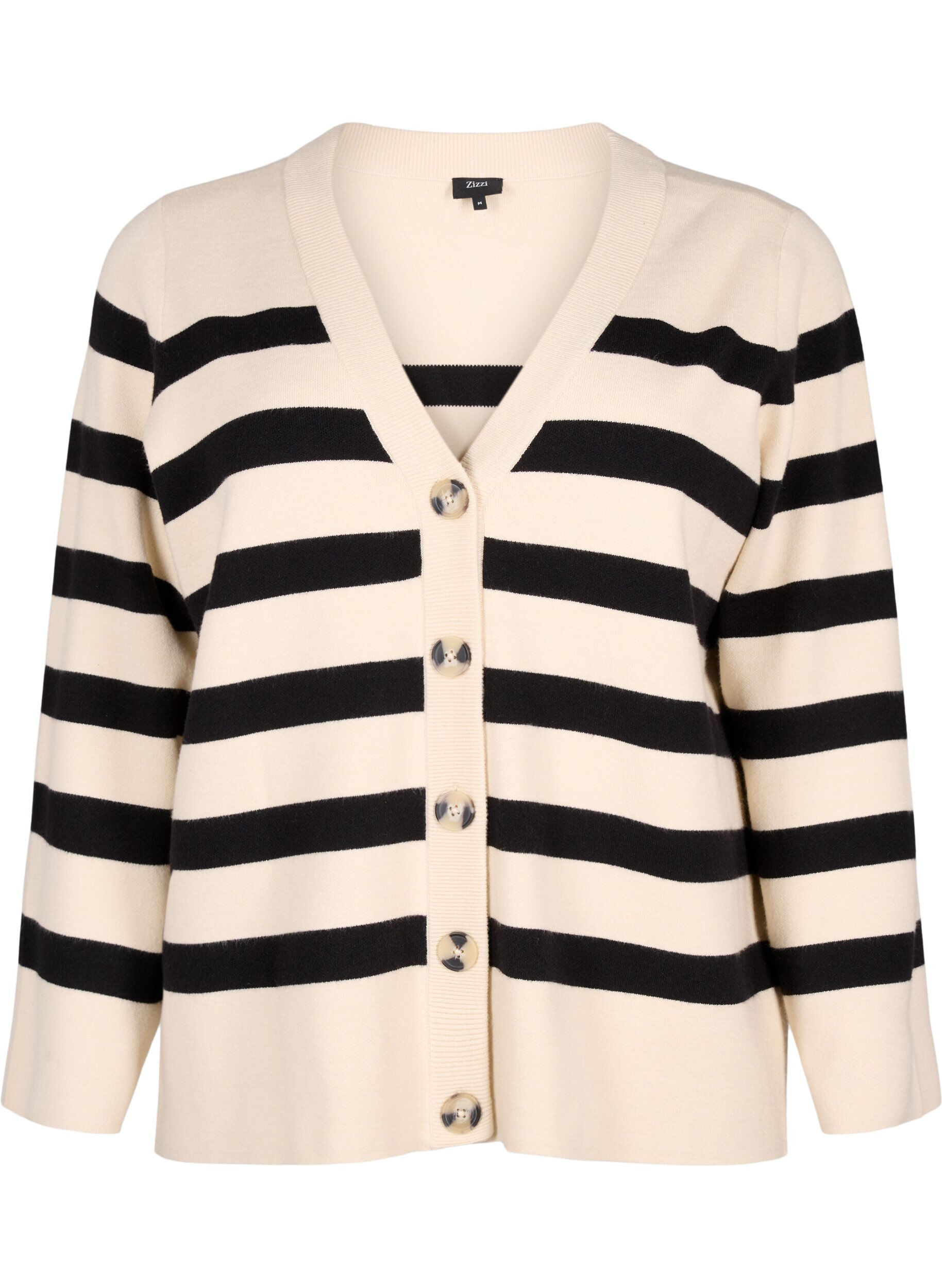 Zizzi Strikket cardigan med V-hals og striper, Birch w. Black, Packshot image number 0