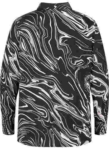 Langermet viskoseskjorte med mønster, Black Swirl AOP, Packshot image number 1