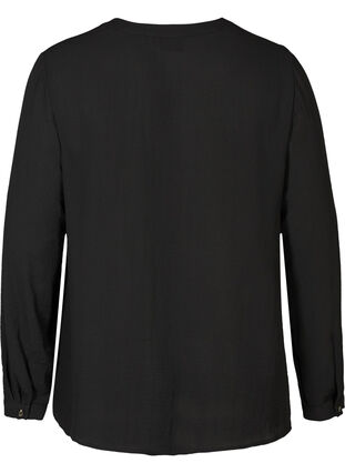 Skjortebluse med V-hals og knapper, Black, Packshot image number 1