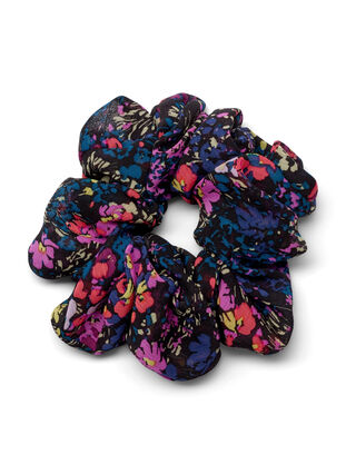 Blomstrete scrunchie, Black Flower Mix, Packshot image number 0