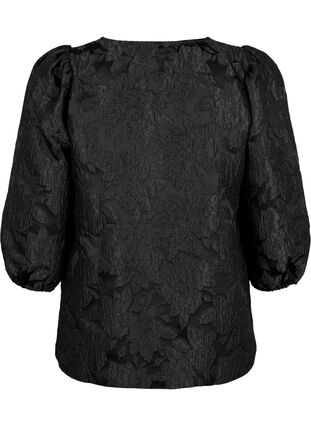 Jacquard-bluse med 3/4-ermer, Black, Packshot image number 1