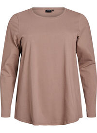Basis jersey bluse med lange ermer, Brun Basis jersey bluse med lange ermer