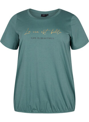 Kortermet T-skjorte i bomull med elastisk kant, Sea Pine W. Life, Packshot image number 0