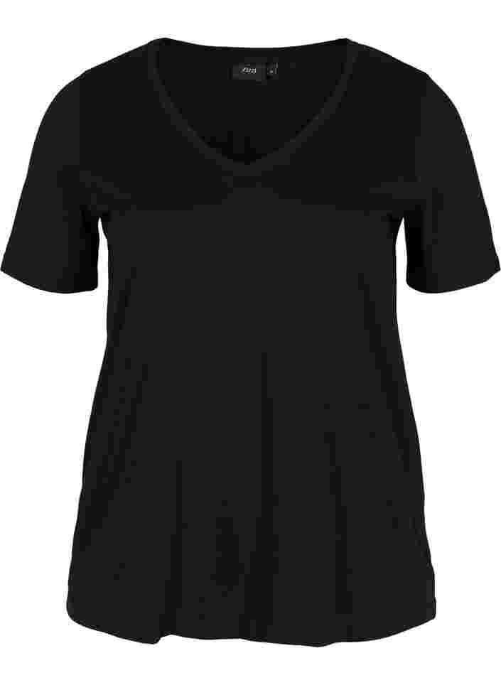 T-skjorte i organisk bomull med V-hals, Black, Packshot image number 0