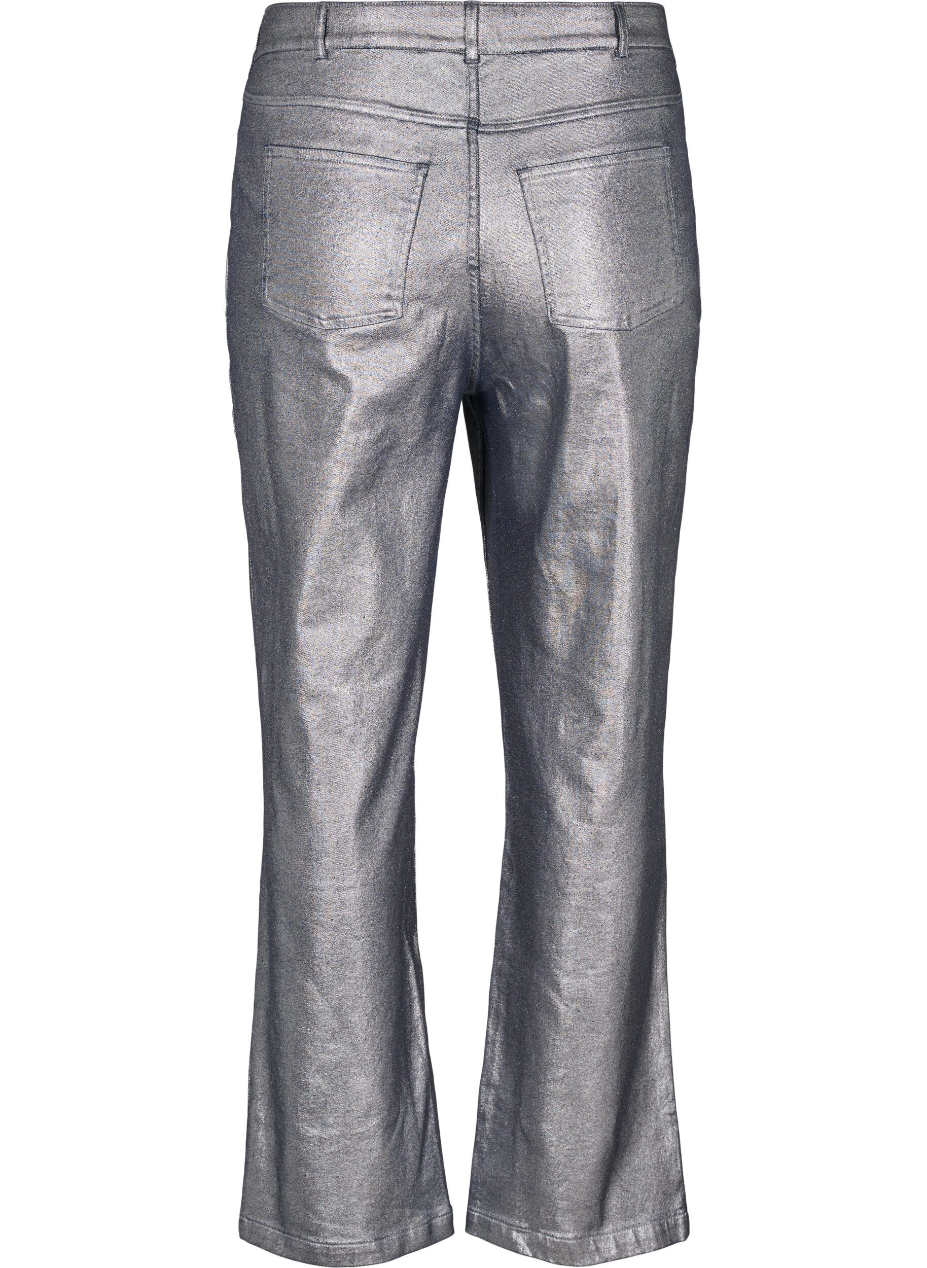 Zizzi S&oslash;lvbelagte jeans med h&oslash;y midje, Gun Silver , Packshot image number 1