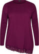 Jerseybluse med asymmetrisk blondedetalj, Lilla, Packshot image number 0