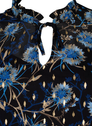 Tunika med blomstermønster og lurex, Black Blue Flower, Packshot image number 2