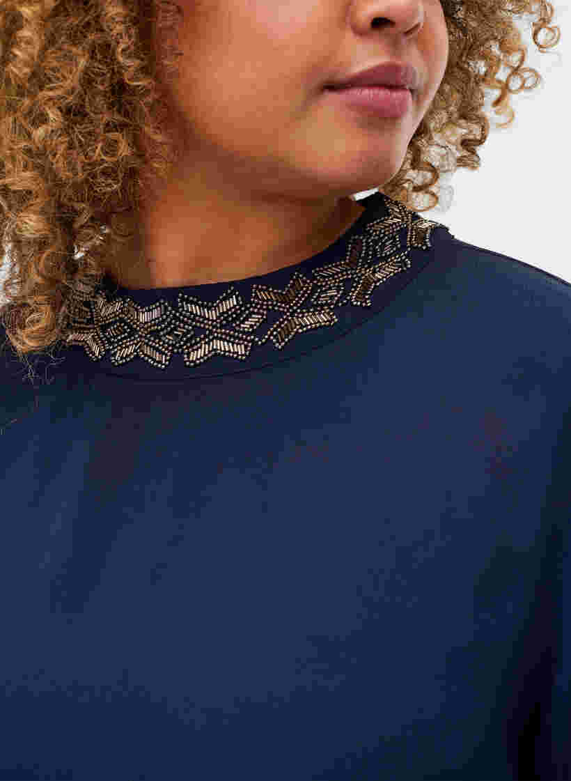 Langermet bluse i viskose med perler, Navy Blazer, Model image number 2