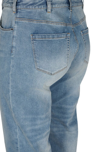 7/8-lengde jeans med rå kanter og høyt liv, Light blue denim, Packshot image number 3