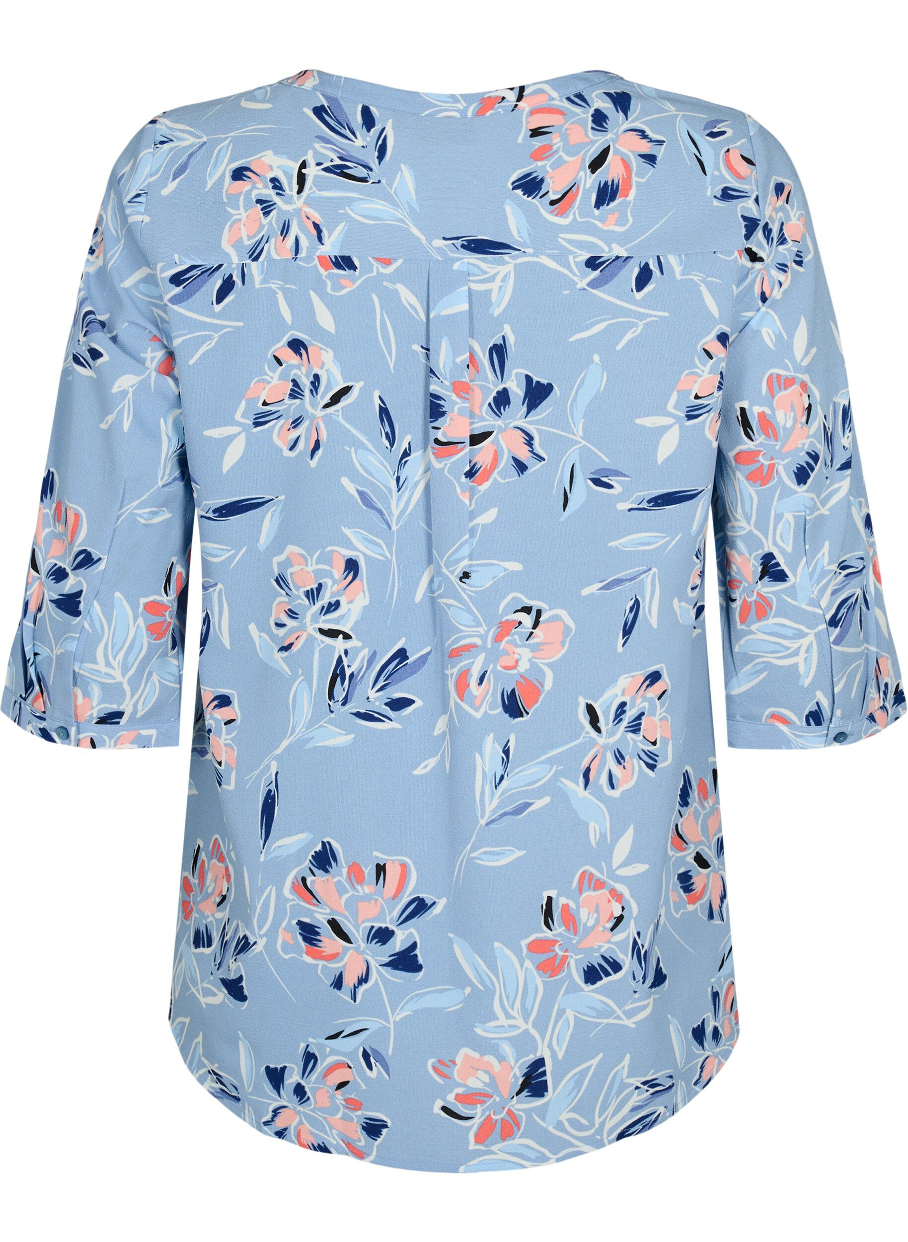 Zizzi Bluse med print og 3/4 ermer, Outline Flower, Packshot image number 1