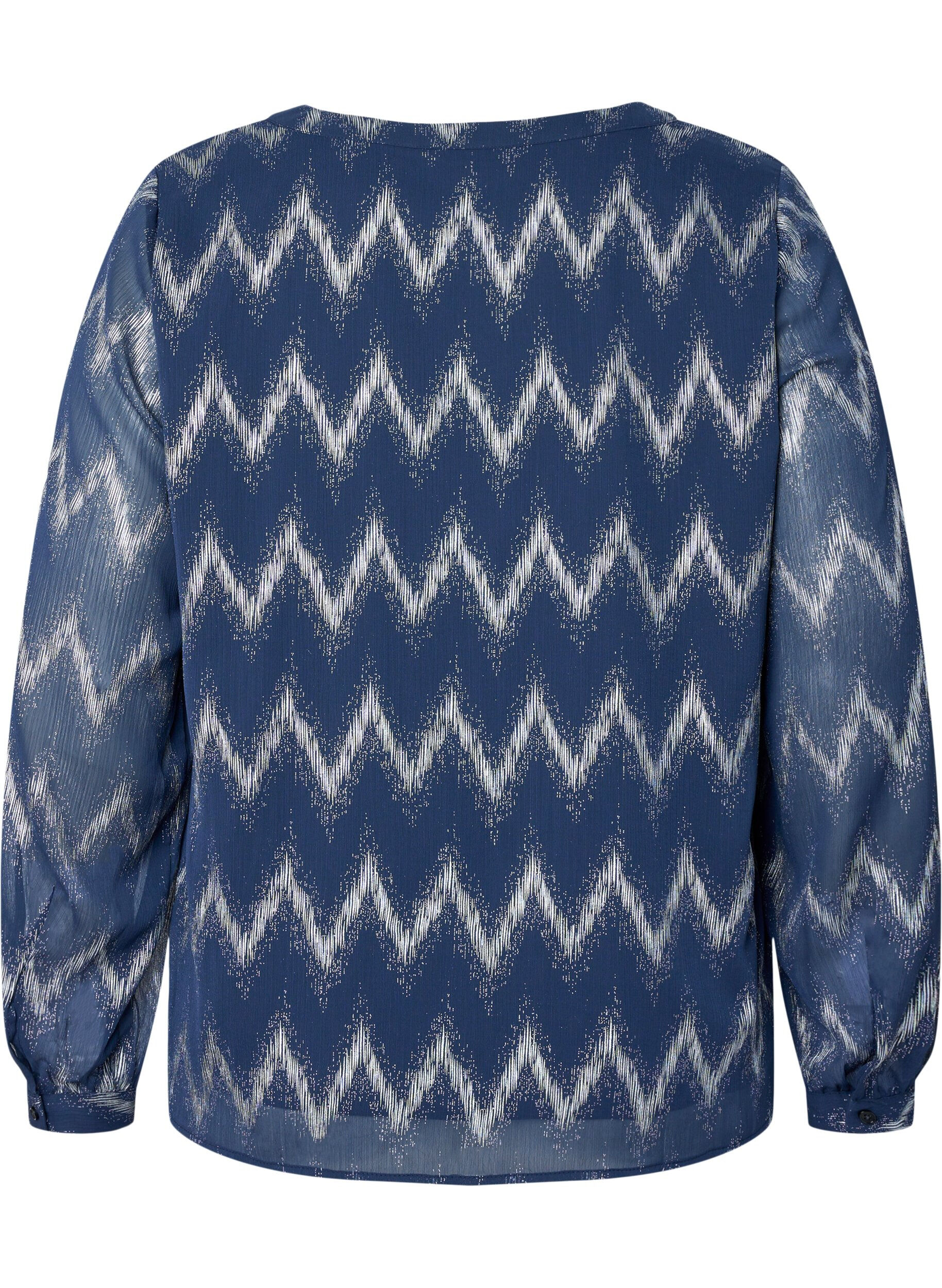 Zizzi Bluse med trykk og v-hals, Bl&aring;, Packshot image number 1