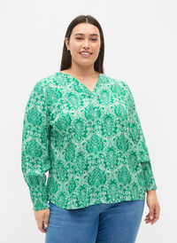 Mønstrete bluse i viskose med smock, Jolly Green Oriental, Model