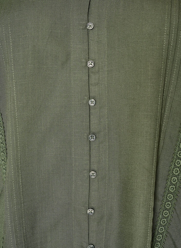 Viskosebluse med heklet kant og knapper, Gr&oslash;nn, Packshot image number 2