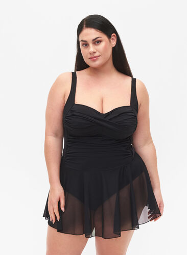 Zizzi Badekjole med skjørt og innershorts, Black, Model image number 0