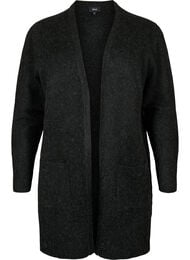 Ribbestrikket cardigan med lommer, Dark Grey Melange