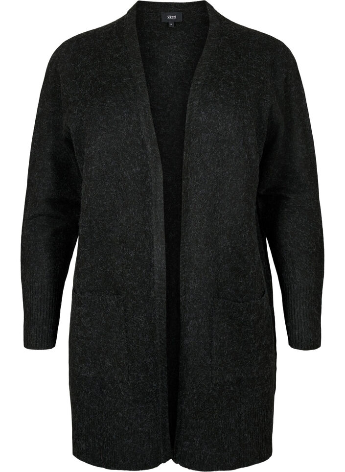 Ribbestrikket cardigan med lommer, Grå, Packshot image number 0
