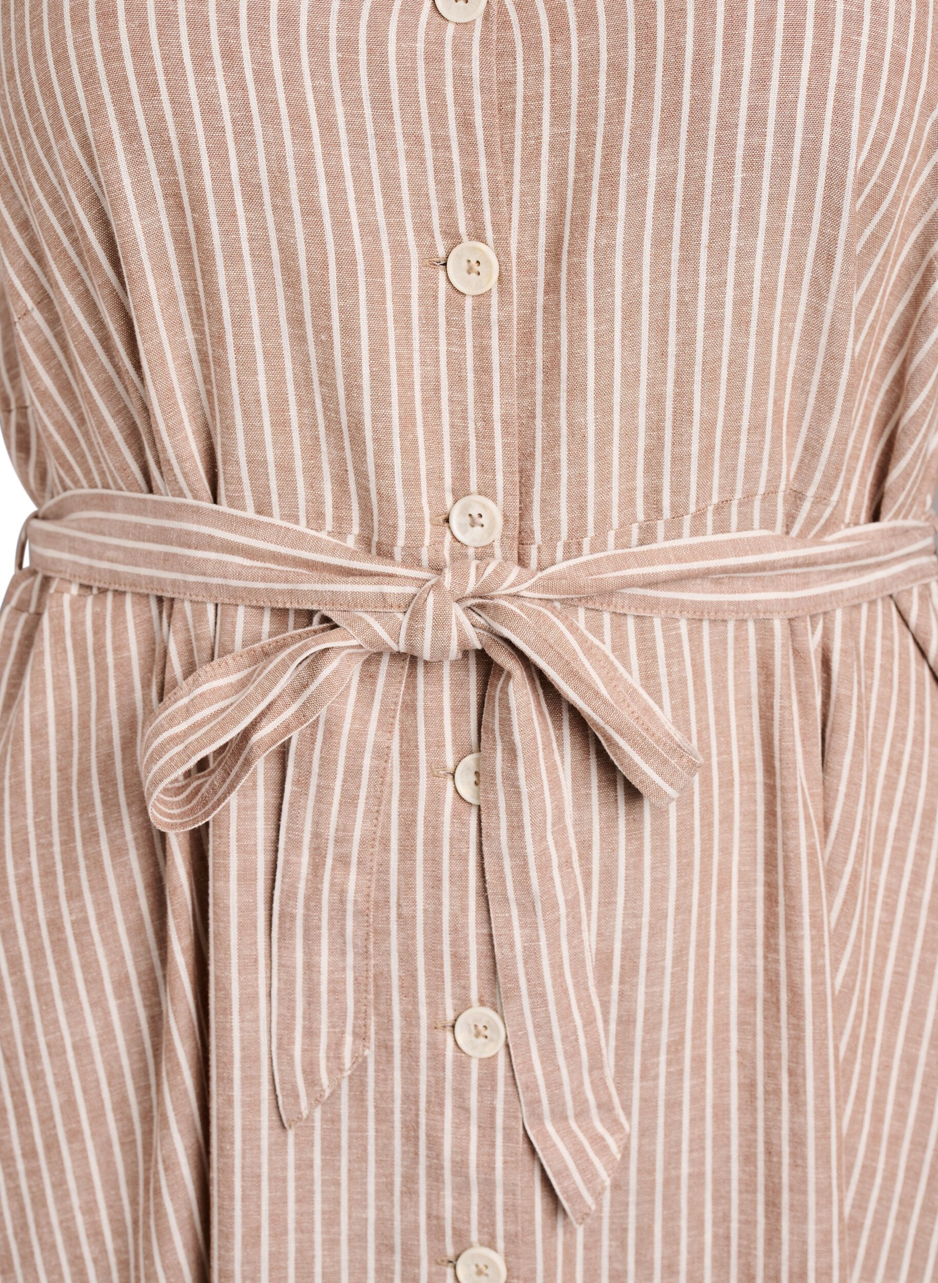 ZizziErmel&oslash;s stripet midikjole i lin og viskose, Beige, Packshot image number 2