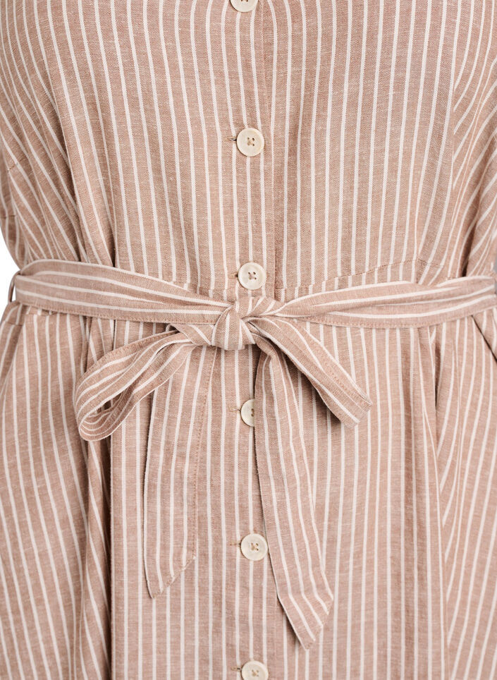 Ermel&oslash;s stripet midikjole i lin og viskose, Beige, Packshot image number 2