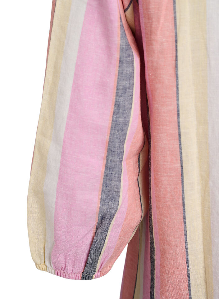 Kort kjole i lin og viskose med 3/4 ermer, Gul, Packshot image number 3