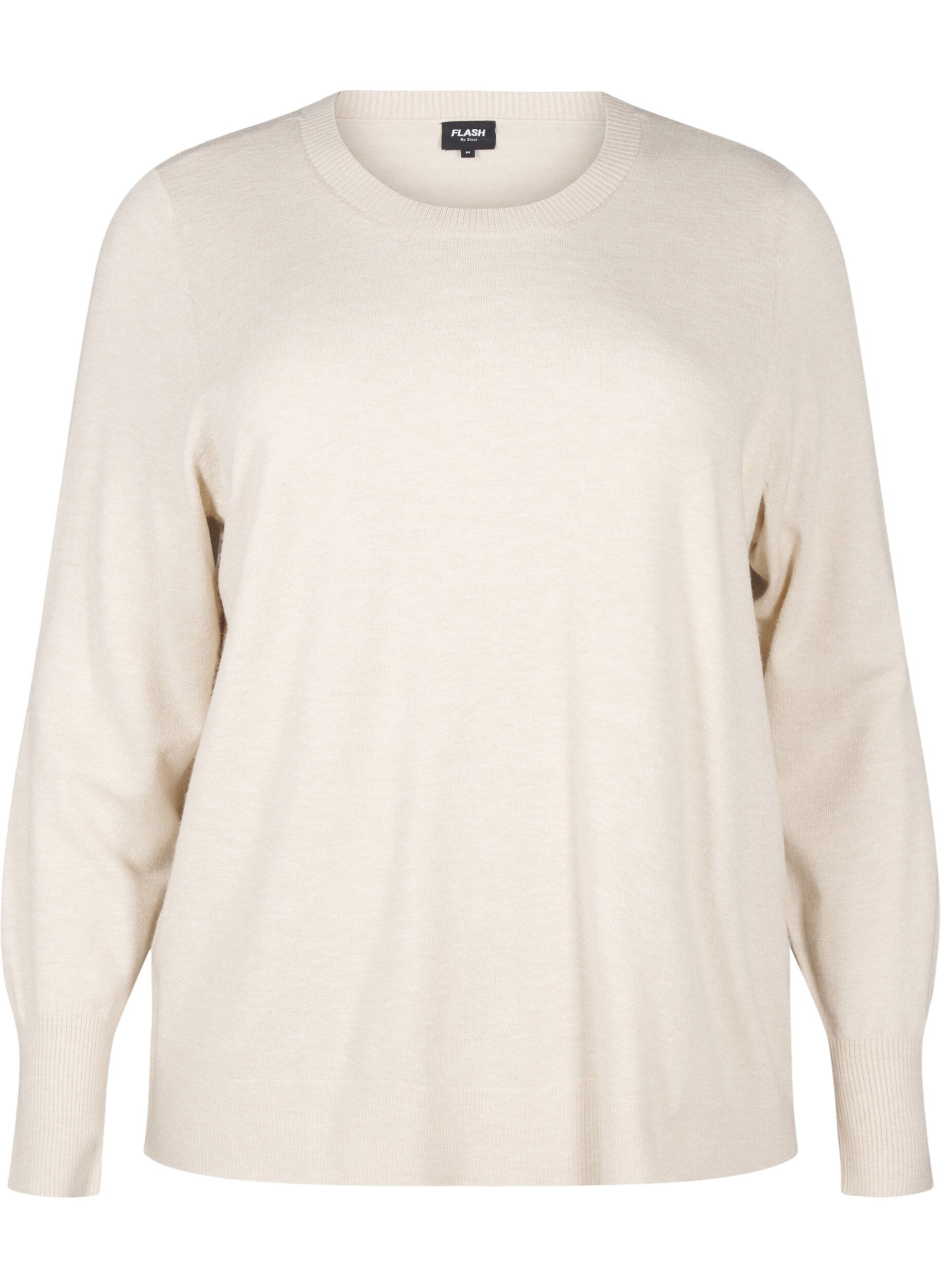 Zizzi FLASH &ndash; strikket bluse med rund hals, Beige, Packshot image number 0