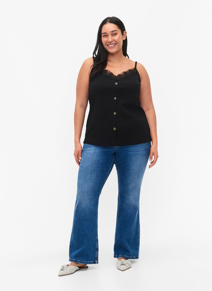 Stropptopp med blondekant og knapper, Black, Model image number 1