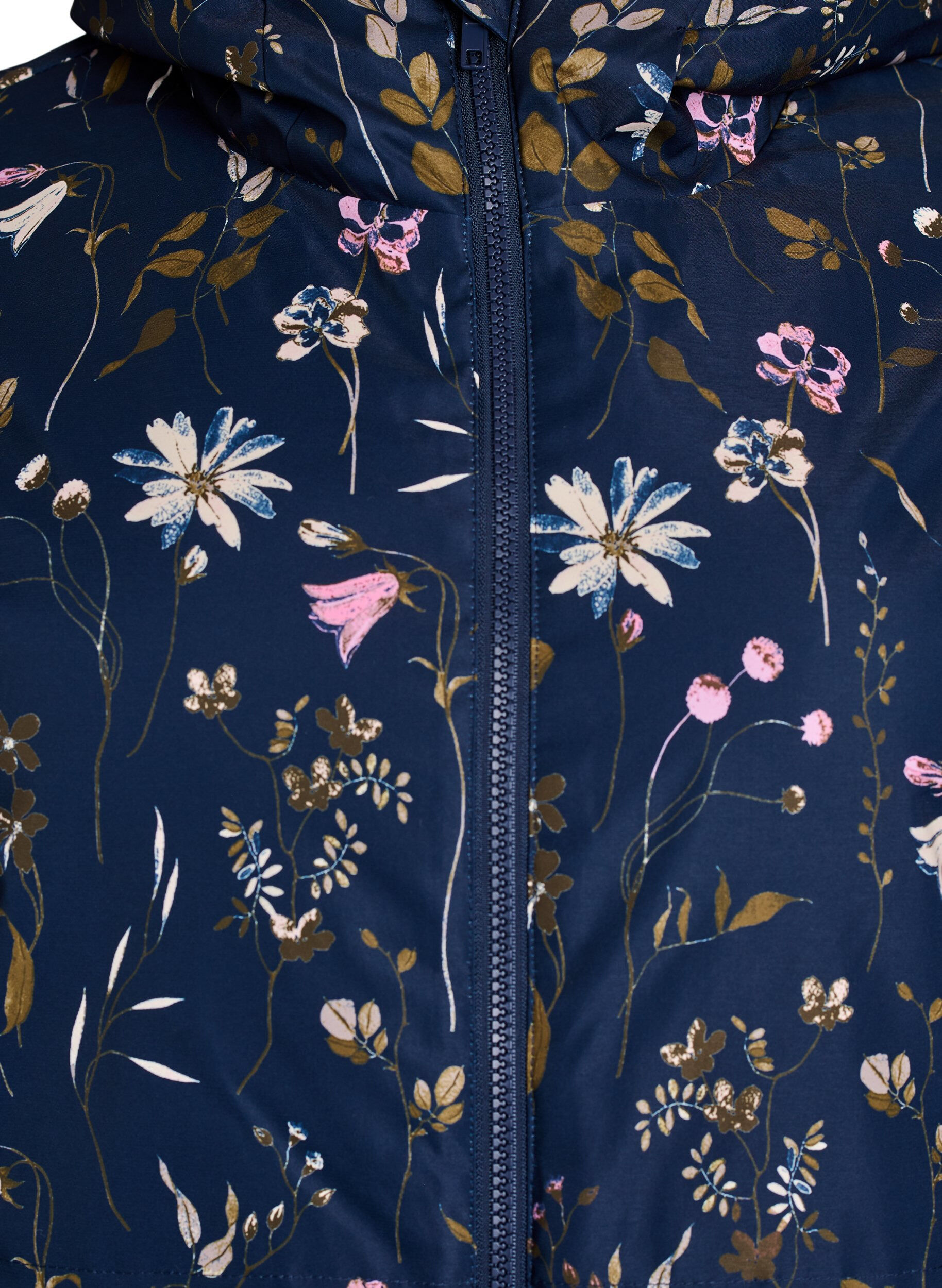 ZizziPolstret vinterjakke med blomstertrykk, Bl&aring;, Packshot image number 2